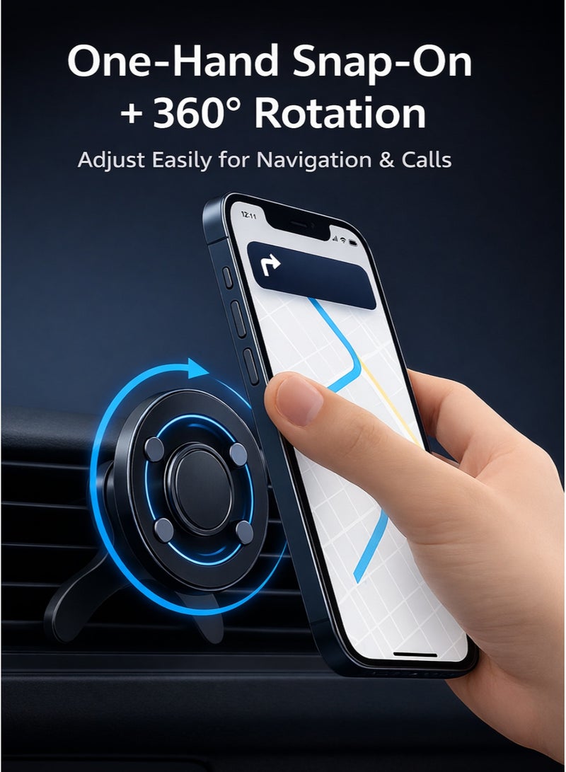 IKBEN Premium Magnetic Car Phone Holder for Air Vent – Strong N52 Magnets & Secure Metal Hook Clip, No Falling on Bumps, 360° Rotation, MagSafe Compatible for iPhone & Samsung - Image 4